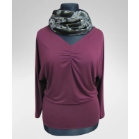 Bluzka Amanda kimono nietoperz z marszczonym dekoltem - bordowa